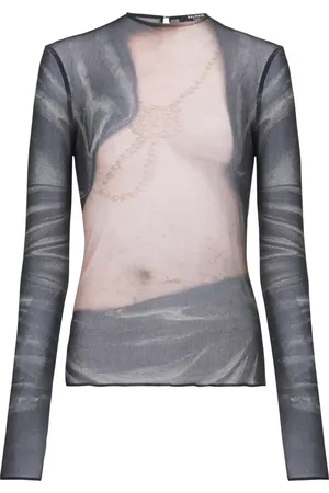 Balmain Top, Dame, Flerfarvet, XS, Trompe l`oeil Tulle Top