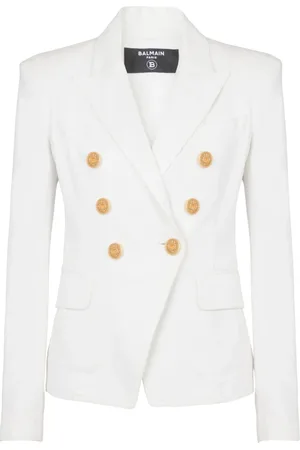 Balmain Jakke, Dame, Hvid, 2XS, Denim, 6-knaps denimjakke