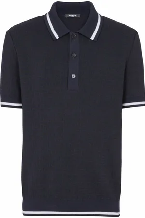 Balmain Strik, Herre, Blå, 3XL, Uld, Monograed erino uld polo shirt