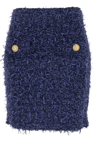 Balmain Nederdel, Dame, Blå, XS, Tweed, Tweed Kort Nederdel