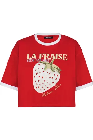 Balmain Top, Dame, Rød, XL, Cropped T-shirt med jordbærprint