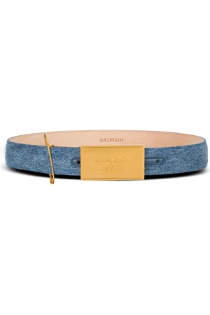 Balmain Tilbehør, Dame, Blå, 85 CM, Denim, Denim bælte med sikkerhedsnål