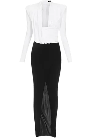 Balmain Kjole, Dame, Sort, S, Uld, Draperet Lang Kjole