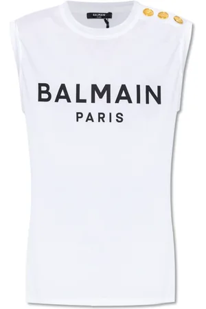 Balmain Top, Dame, Hvid, S, Bomuld, Ærmeløs T-shirt med logo