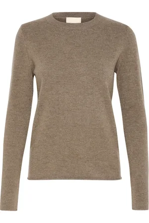 Soaked in Luxury Strik, Dame, , M, Uld, Basis Rund Hals Pullover Kaffe Melange