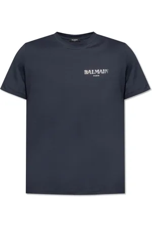 Balmain Top, Herre, Blå, M, Bomuld, T-shirt med trykt logo