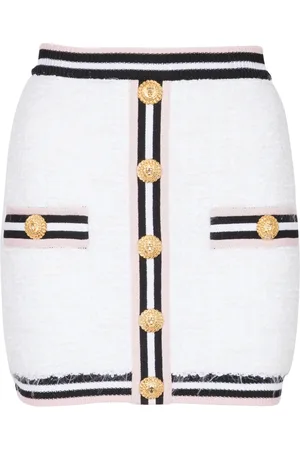 Balmain Nederdel, Dame, Hvid, XS, Monogram strikket nederdel