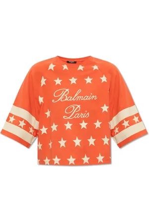 Balmain Top, Dame, Rød, M, Bomuld, Beskåret T-shirt med logo