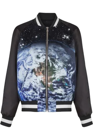 Balmain Jakke, Herre, Flerfarvet, L, Grafisk Print Lynlås Jakke Sort