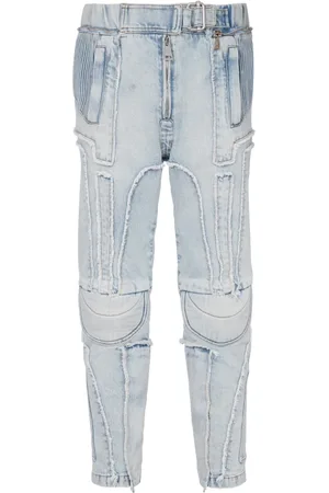Balmain Jeans, Herre, Blå, W32, Bomuld, Ribbed Cotton Slim-Fit Jeans