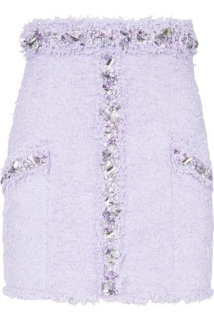 Balmain Nederdel, Dame, Lilla, 2XS, Tweed, Tweed nederdel med broderede detaljer