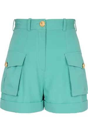 Balmain Shorts, Dame, Grøn, 2XS, Uld, Grain de poudre cargo shorts