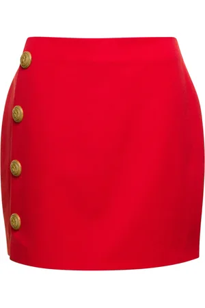Balmain Nederdel, Dame, Rød, 2XS, Uld, Rød Asymmetrisk Kortederdel