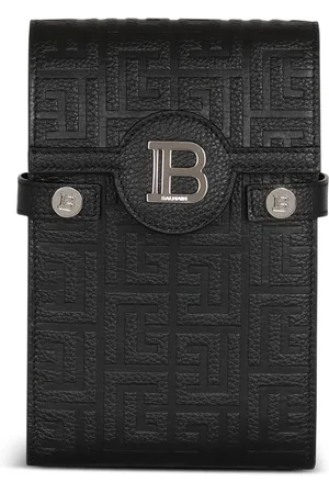 Balmain Tilbehør, Herre, Sort, ONE SIZE, Læder, B-Buzz monogrammed lærred og læder smartphone taske