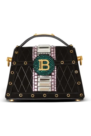 Balmain Taske, Dame, Sort, ONE SIZE, Uld, B-Buzz Dynasty Lille ruskindstaske med præget gittermotiv og broderi