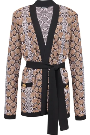 Balmain Strik, Dame, Brun, S, Polyester, Slange Mønster Strik Cardigan