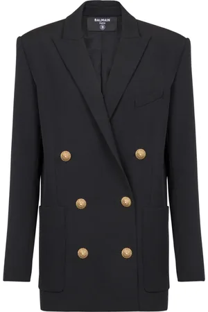 Balmain Jakke, Dame, Sort, L, Uld, Blazer i uld med seks knapper