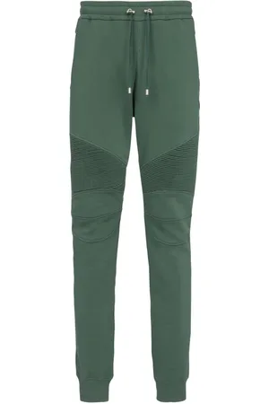 Balmain Bukser, Herre, Grøn, XL, Bomuld, Bomulds svedbukser med flocked Paris logo