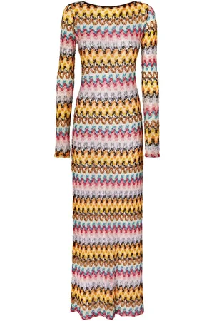 Missoni Kjole, Dame, Flerfarvet, S, Gul Bådhalskjole med Slids