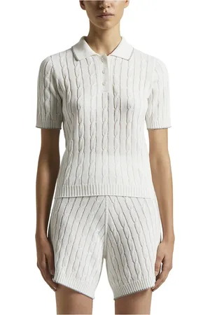 PESERICO SIGN Strik, Dame, Hvid, XS, Bomuld, Bomuld crepe tricot polo shirt