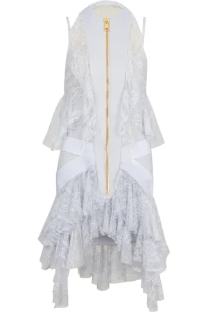 Balmain Kjole, Dame, Blå, 2XS, Kort kjole med blonder