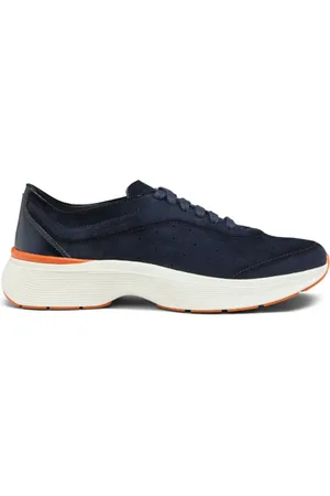 santoni Sko, Herre, Blå, 43 1/2 EU, Marineblå Sneakers med Perforeret Detalje