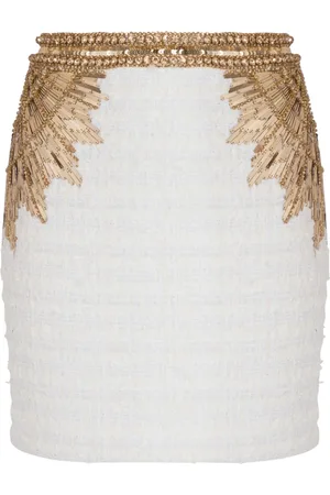 Balmain Nederdel, Dame, Hvid, 2XS, Tweed, Broderet tweednederdel