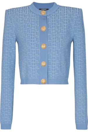 Balmain Strik, Dame, Blå, S, Uld, PB Labyrinth strikket cardigan