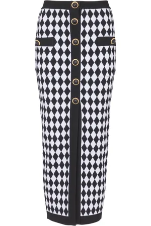 Balmain Nederdel, Dame, Sort, S, Uld, Diamant jacquard midi nederdel