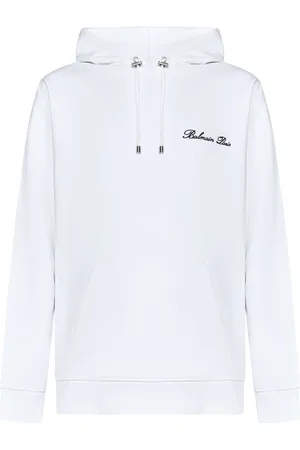 Balmain Sweathshirts & Hoodies, Herre, Hvid, XL, Bomuld, Hvid Logo Broderet Bomuld Hættetrøje