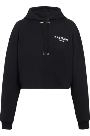 Balmain Sweathshirts & Hoodies, Dame, Sort, XS, Bomuld, Flocked Paris hættetrøje