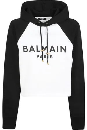 Balmain Sweathshirts & Hoodies, Dame, Sort, M, Uld, Stilfuld Raglan Cropped Hoodie