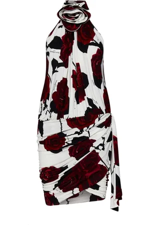 Balmain Kjole, Dame, Flerfarvet, M, Rose Printed Ruched Mini Dress