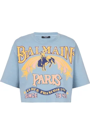 Balmain Top, Dame, Blå, XS, Bomuld, Vestlig T-shirt