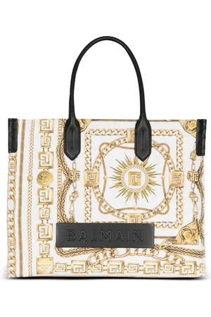 Balmain Taske, Dame, Gul, ONE SIZE, Bomuld, B-Army Medium tote taske i trykt lærred