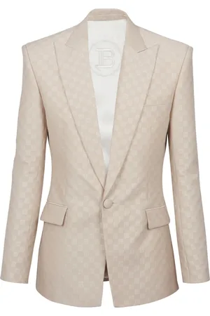 Balmain Jakke, Herre, , M, Uld, 1-knaps jakke i PB Labyrinth jacquard
