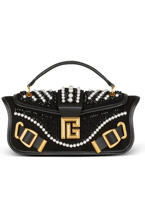 Balmain Taske, Dame, Sort, ONE SIZE, Læder, Blaze Pouch taske i perlet læder