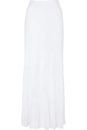 Balmain Nederdel, Dame, Hvid, XS, Polyester, Lang strikket nederdel med blonder detalje