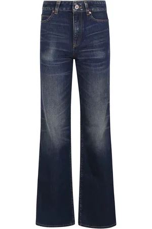 Balmain Jeans, Dame, Blå, XS, Bomuld, Bold Røde Monogram Flare Bukser