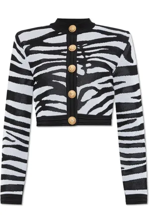 Balmain Strik, Dame, Sort, 2XS, Uld, Cardigan med dyreprint