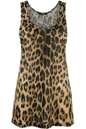 Balmain Top, Dame, Brun, XS, Leopard Print Ærmeløs Top