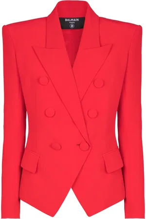 Balmain Jakke, Dame, Rød, M, Uld, Tilpasset crepe 6-knapsjakke