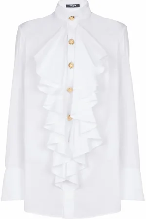 Balmain Bluser & Skjorter, Dame, Hvid, M, Bomuld, Rynket poplin skjorte
