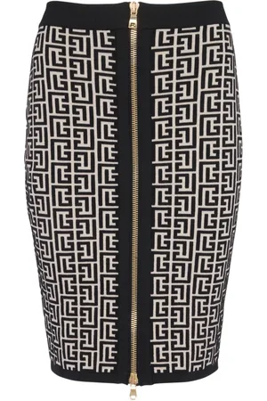 Balmain Nederdel, Dame, Sort, 2XS, Uld, Midi-strikkjole med monogram