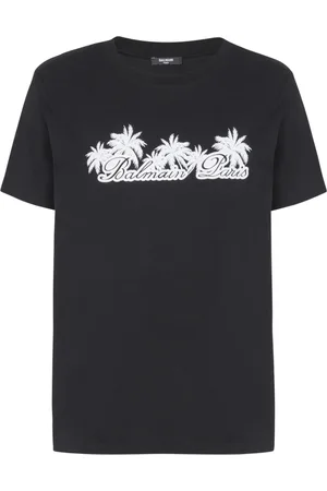 Balmain Top, Herre, Sort, L, Bomuld, T-shirt med palmetræ-signaturtryk