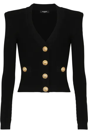 Balmain Strik, Dame, Sort, S, Uld, Kortstrikket cardigan