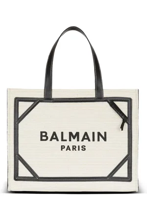 Balmain Taske, Dame, Grå, ONE SIZE, Bomuld, Medium raffia B-Hær tote taske