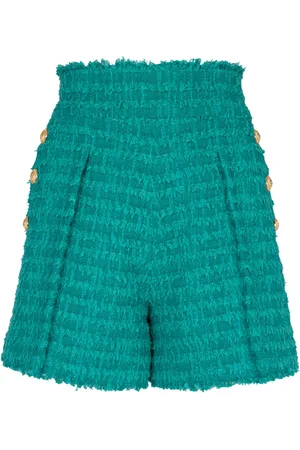 Balmain Shorts, Dame, Grøn, S, Tweed, Flared tweed shorts
