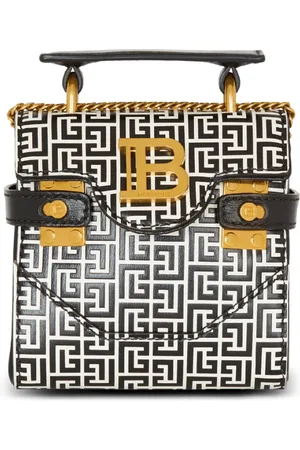 Balmain Taske, Dame, Sort, ONE SIZE, Uld, B-Buzz Mini 12 taske i præget kalveskind med PB Labyrint monogram