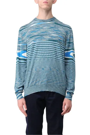 Missoni Strik, Herre, Blå, 3XL, Uld, Stilfuld Crewneck Sweater til Mænd